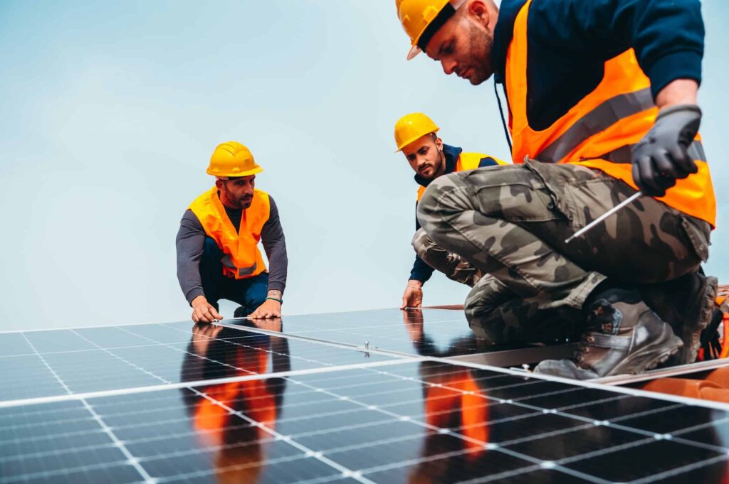 3 Workers installing solar panels