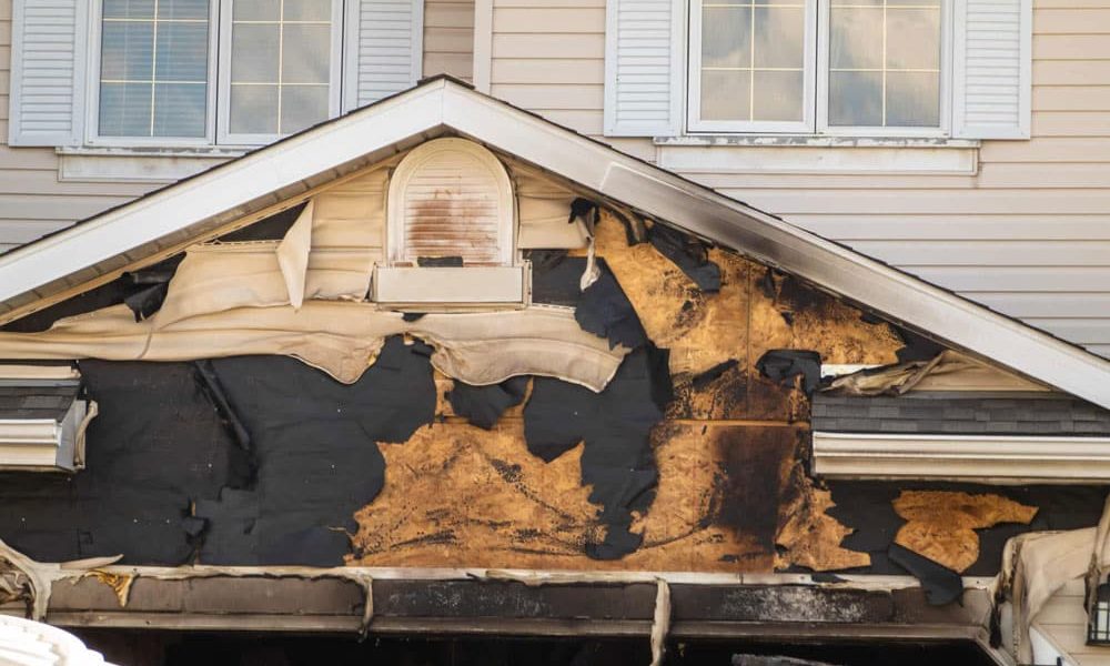 Front of roofing peeling and burnt