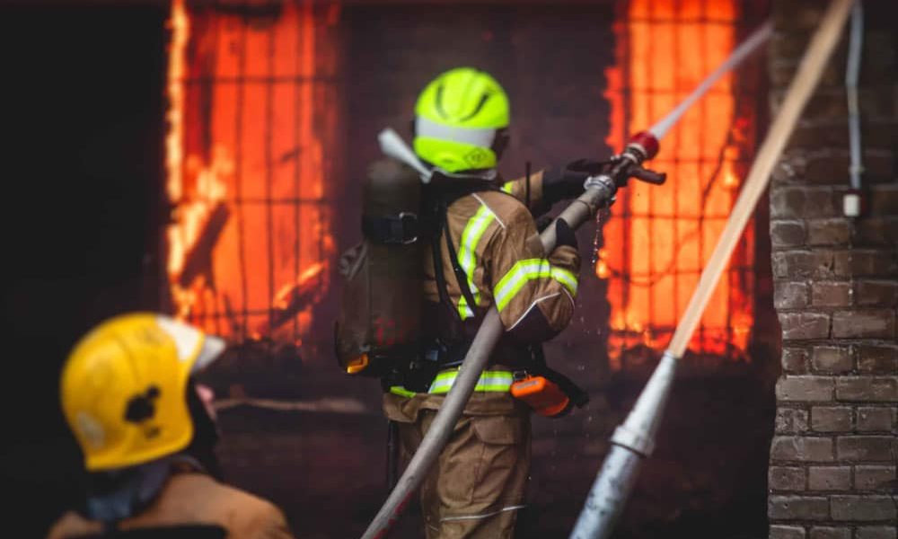 Firefighters putting out fire