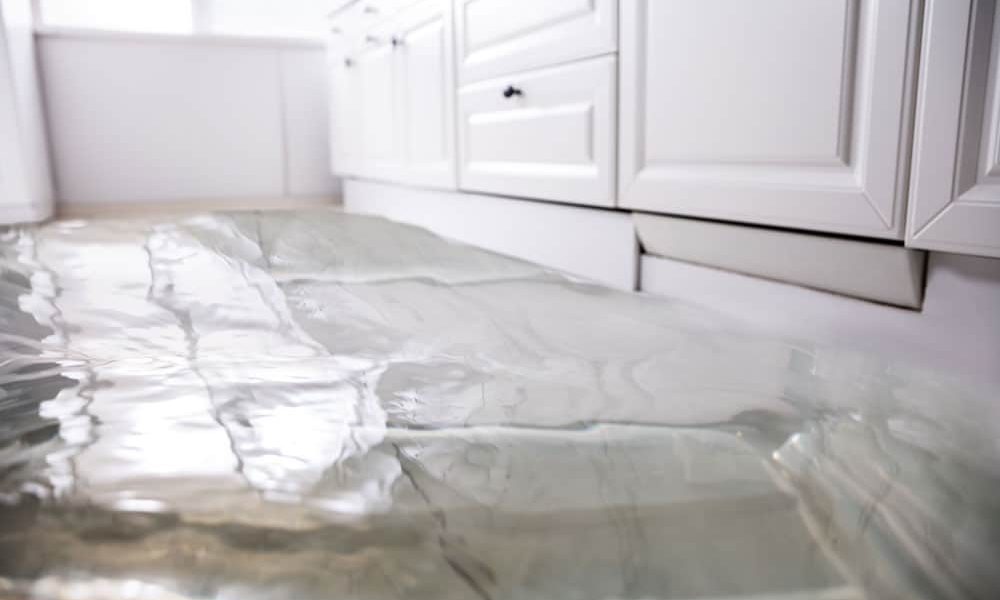 Flooded floor from water leak